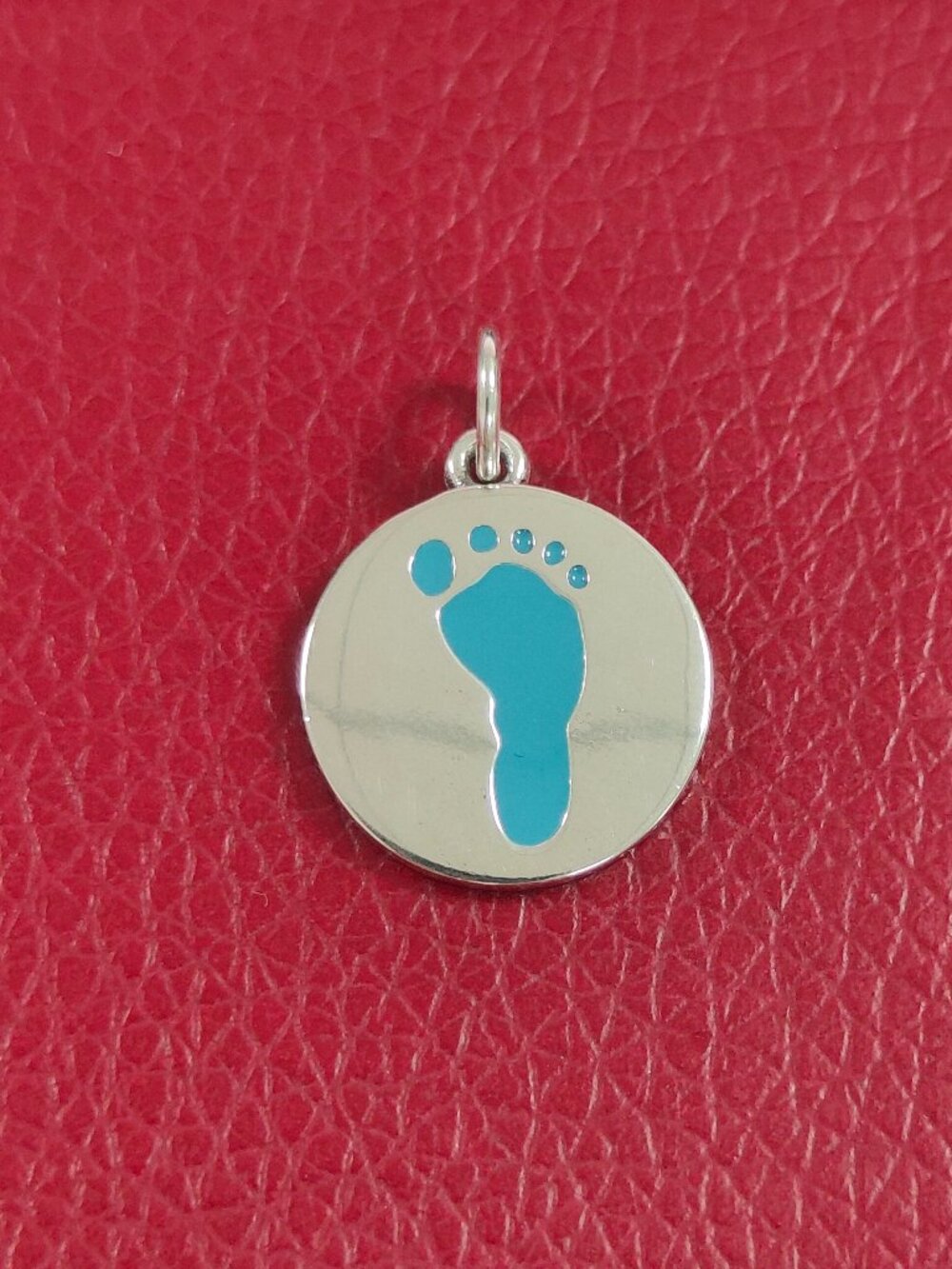 James Avery Blue Enamel Footprint Charm Sterling Silver Pendant with box
